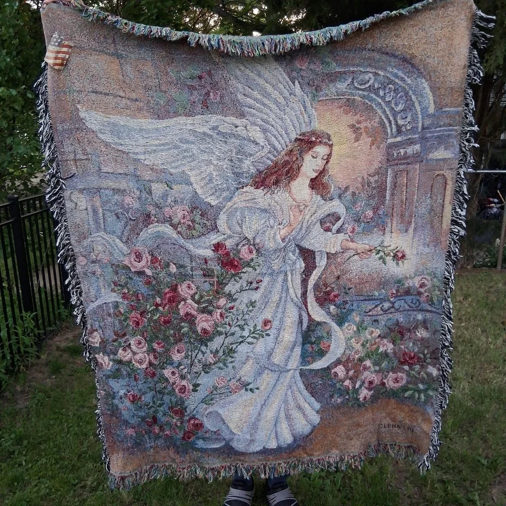 NWT NEW Vintage Angel of Love Tapestry Throw Blanket Lena Lui Cotton USA